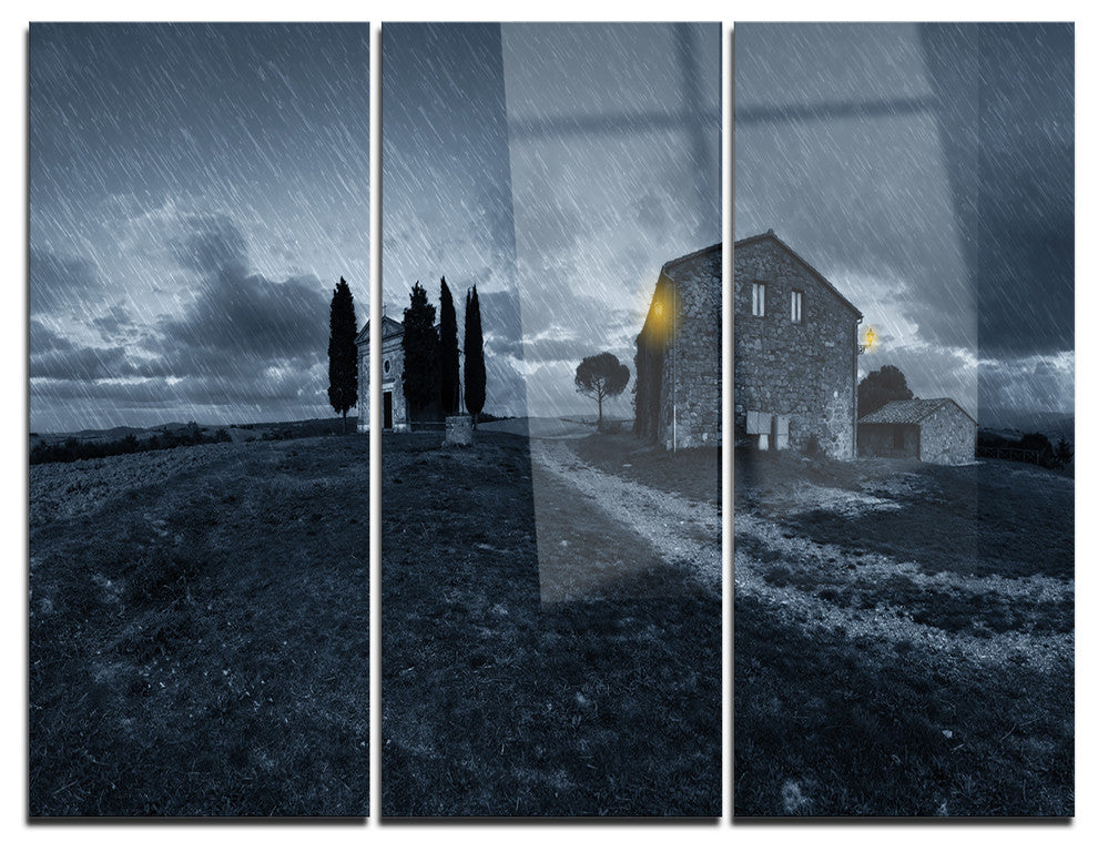 "Old Chapel in Rainy Night" Photo Metal Wall Art, 3 Panels, 36"x28"