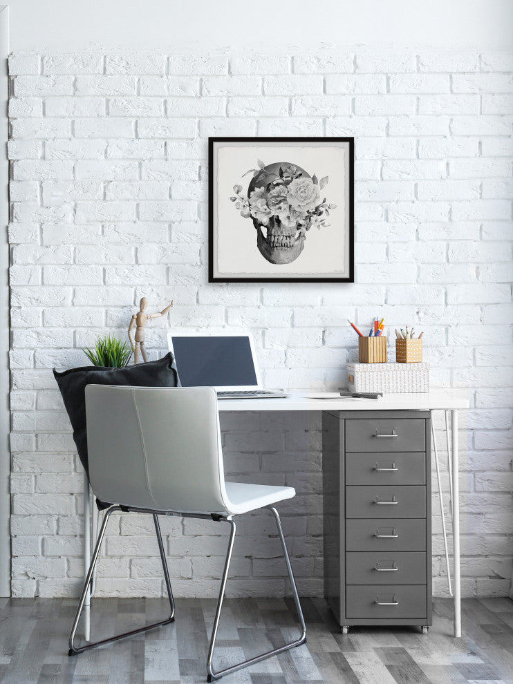 "Roses and Skull" Framed Painting Print, 18x18