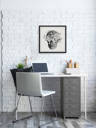 "Roses and Skull" Framed Painting Print, 18x18
