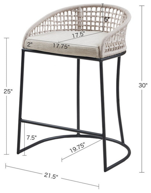 Madison Park Rope Woven Low-Back Counter Stool, Natural White