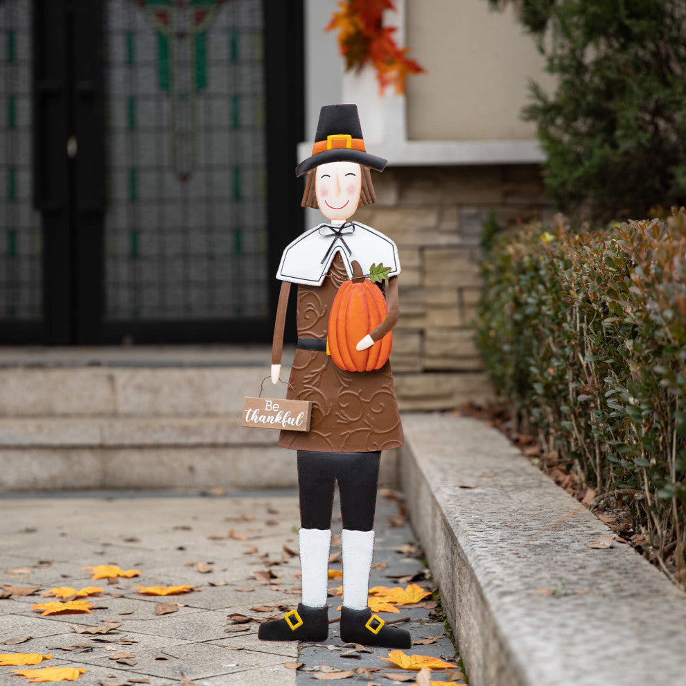36"H Metal Thanksgiving Pilgrim Standing/Hanging Yard Decor, Boy