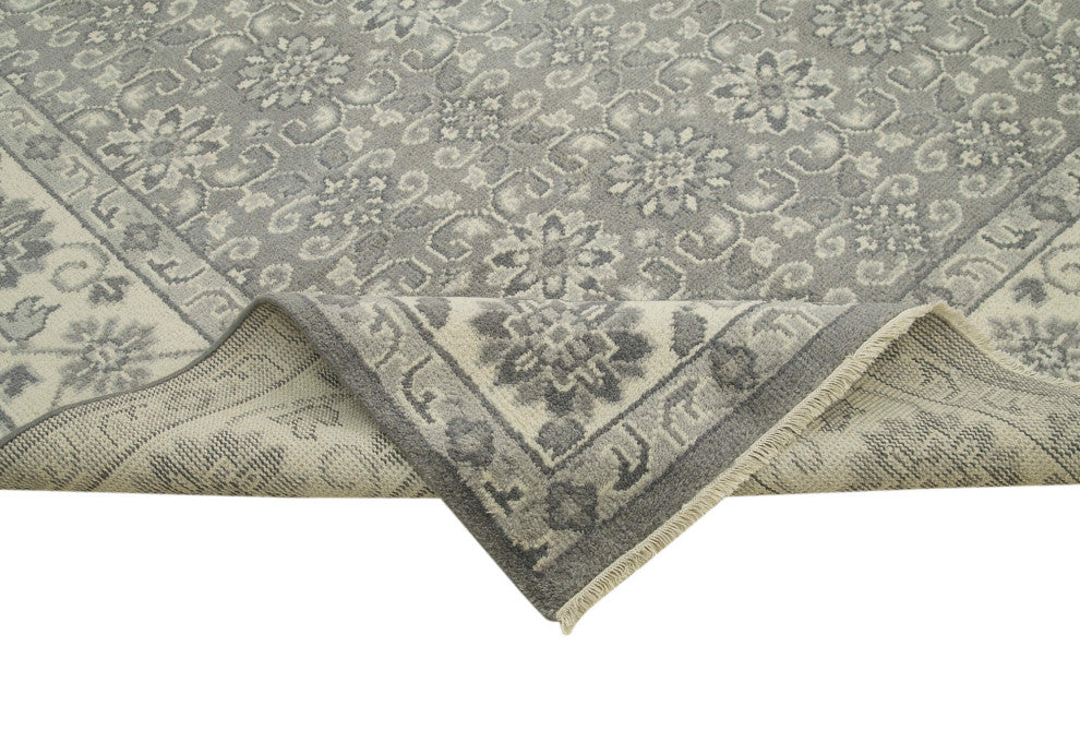 Rug N Carpet - Handmade Oriental 9' 9" x 13' 9" Pastel Grey Oushak Rug