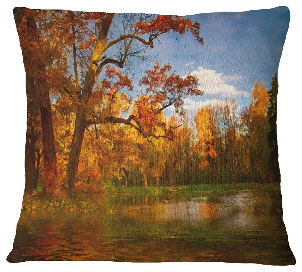 Quiet And Silent Autumn Landscape Printed Throw Pillow, 16"x16"