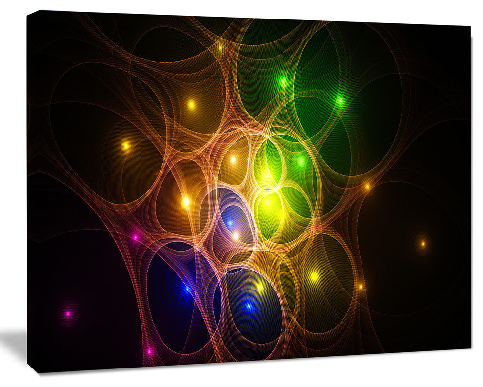 Yellow Fractal Space Circles, Oversized Abstract Canvas Art Print, 60x40