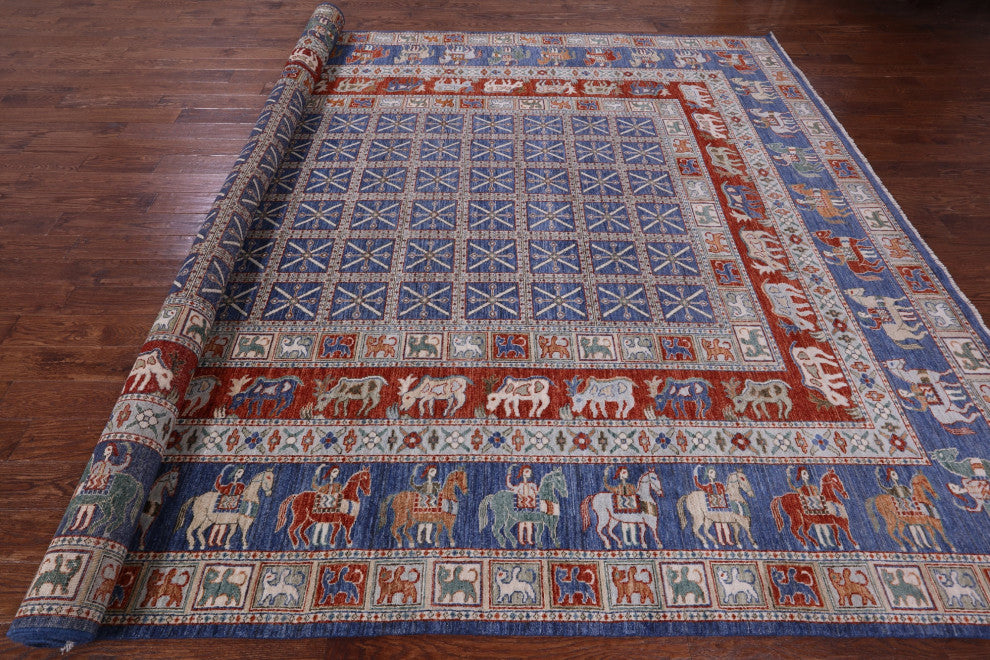 10' X 14' 1" Antiqued Pazyryk Historical Design Hand Knotted Wool Rug - Q14578