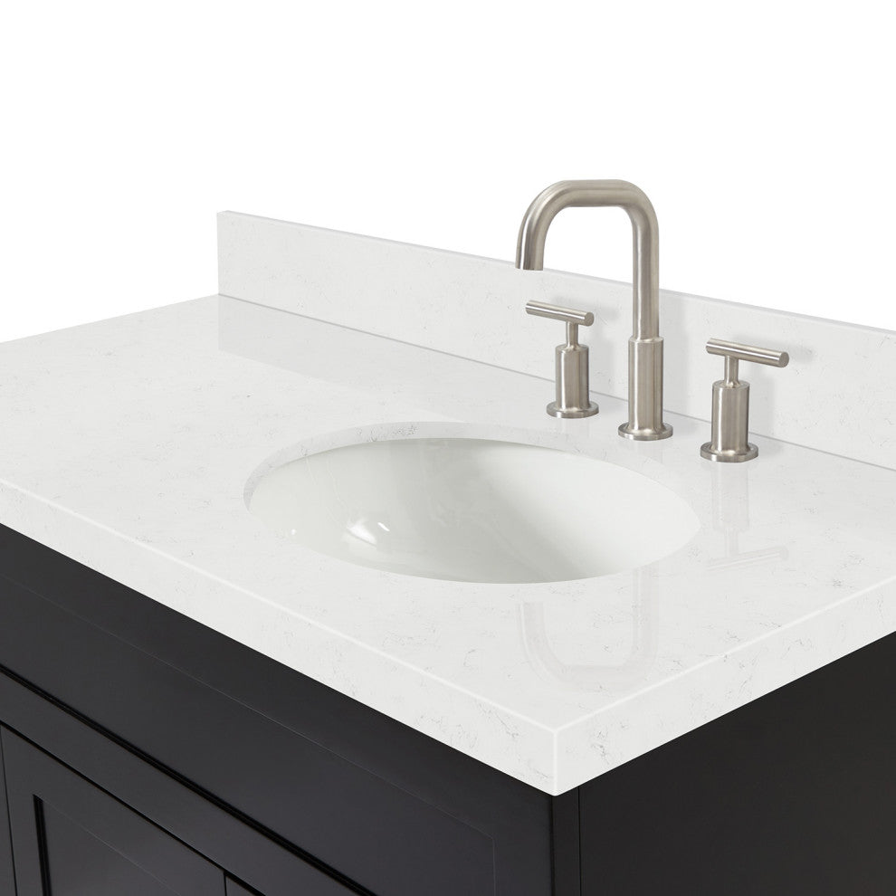 Ariel Hamlet 42" Single Right Oval Sink Bathroom Vanity, Carrara Quartz