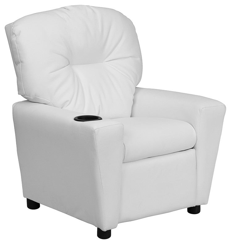 Contemporary White Vinyl Kids Recliner With Cup Holder