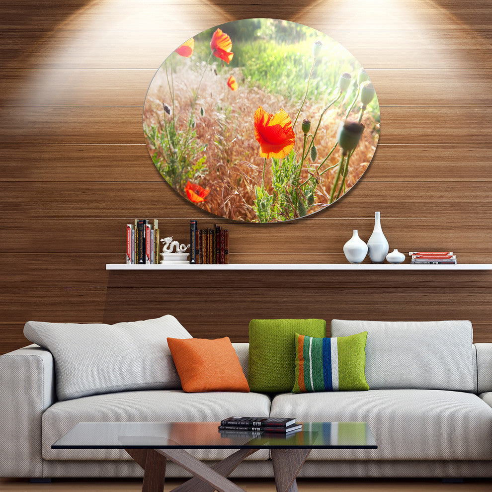 Beautiful Morning View Of Poppies, Floral Disc Metal Wall Art, 11"