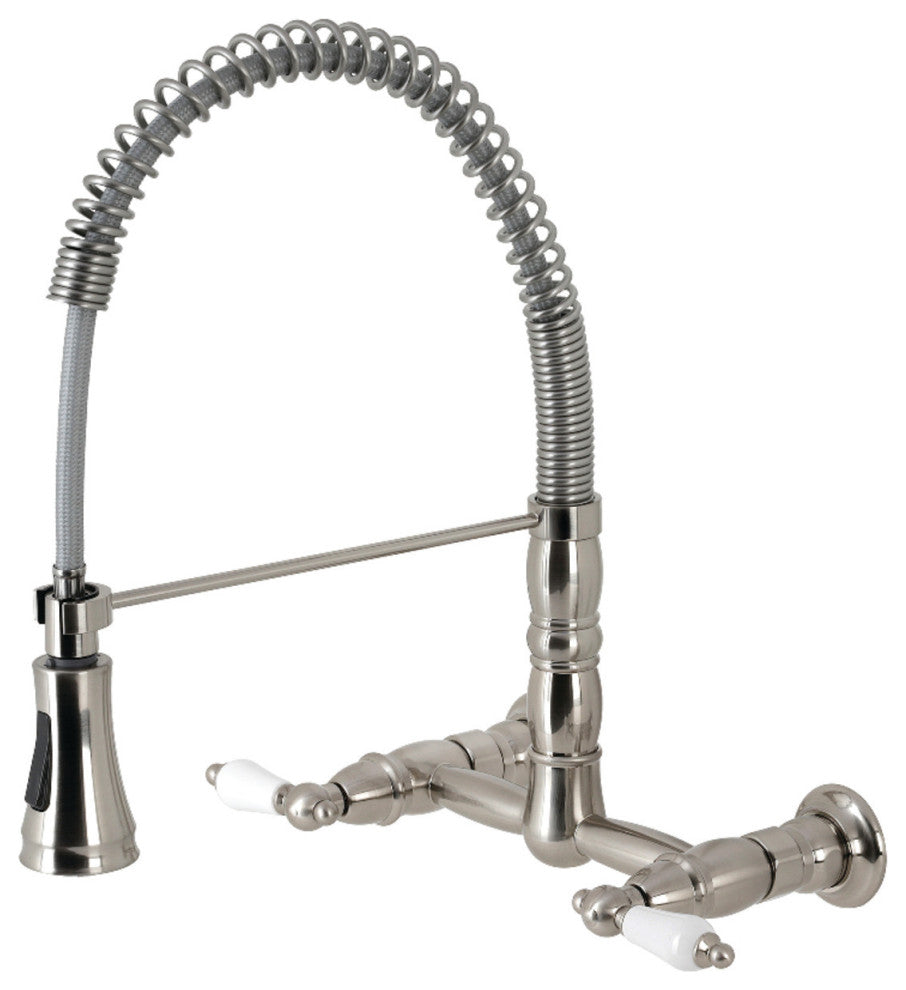 GS1248PL Two-Handle Wall-Mount Pull-Down Sprayer Kitchen Faucet, Brushed Nickel
