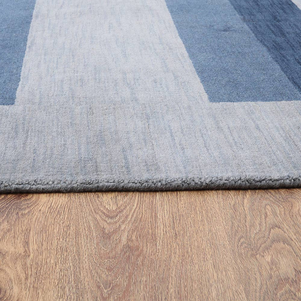 HAND KNOTTED LOOM WOOL ECO-FRIENDLY AREA RUGS-Rectangle,Blue,Contemporary, [Rectangle] 10'x13'