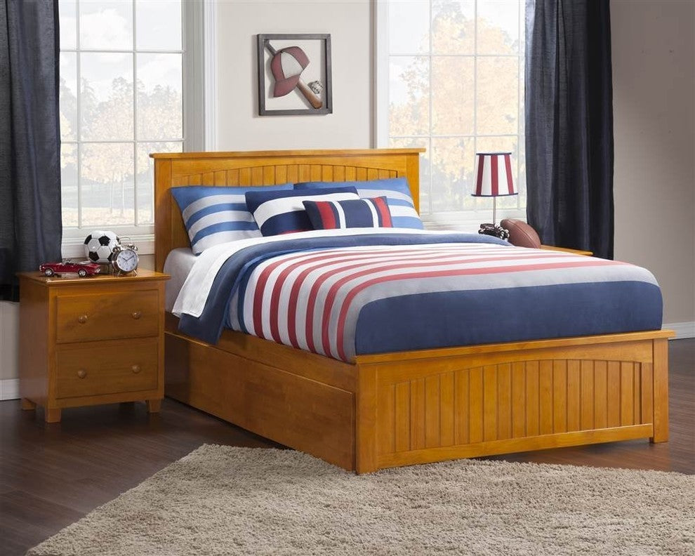 Nantucket Bed With Matching Footboard With Trundle Bed, Caramel Latte, Full
