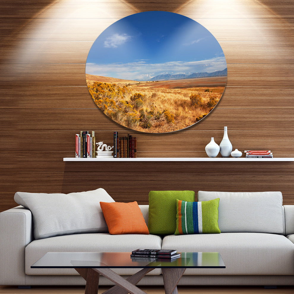 Expansive Prairie Under Blue Sky, Landscape Round Wall Art, 11"