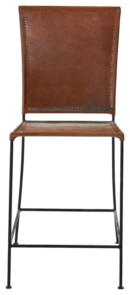Brown Top Grain Leather Dining Counter Height Chair Minimalist Crush