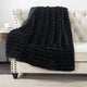 Fuzzy Striped Faux Fur Throw Blanket, Black