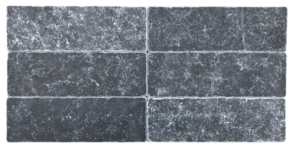 Obsidian Black 3"x6", Tumbled Subway Backsplash Wall Tile, 3"x6", Sample