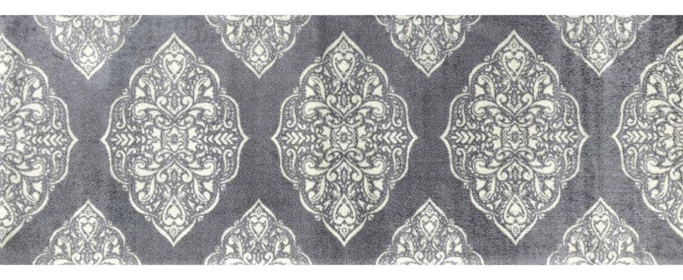 2' x 6' Gray and Ivory Scallop Medallion Washable Runner Rug
