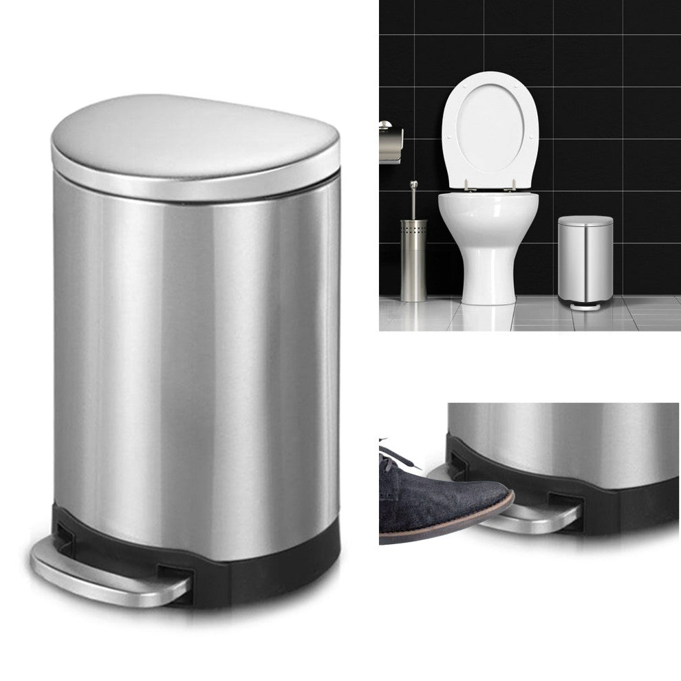 1.6 Gallon Stainless Steel Semi-round Step Bathroom and Office Trash Can