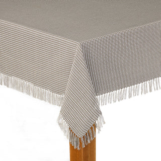 Homespun Fringed 100% Cotton Tablecloth, Gray, 70" Round