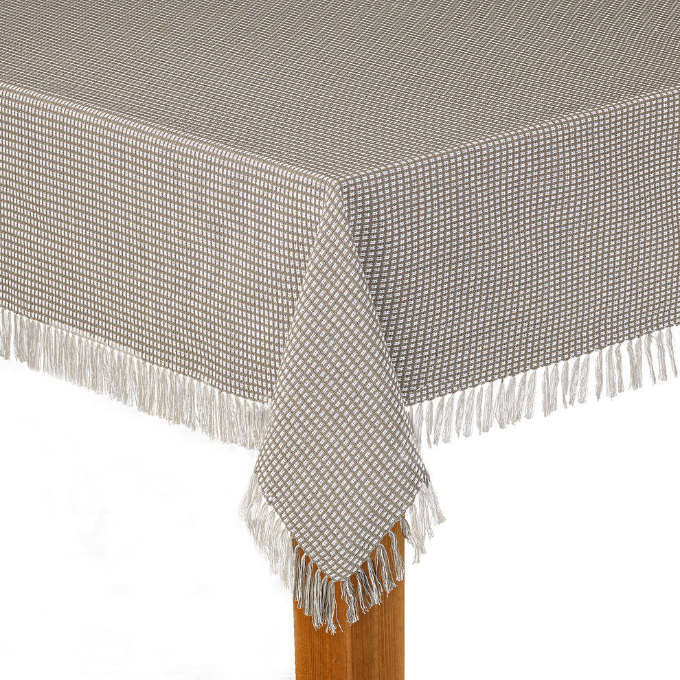 Homespun Fringed 100% Cotton Tablecloth, Gray, 70" Round