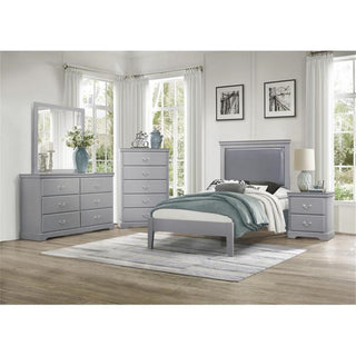 Lexicon Seabright Traditional Wood and Faux Leather Twin Bed in Gray