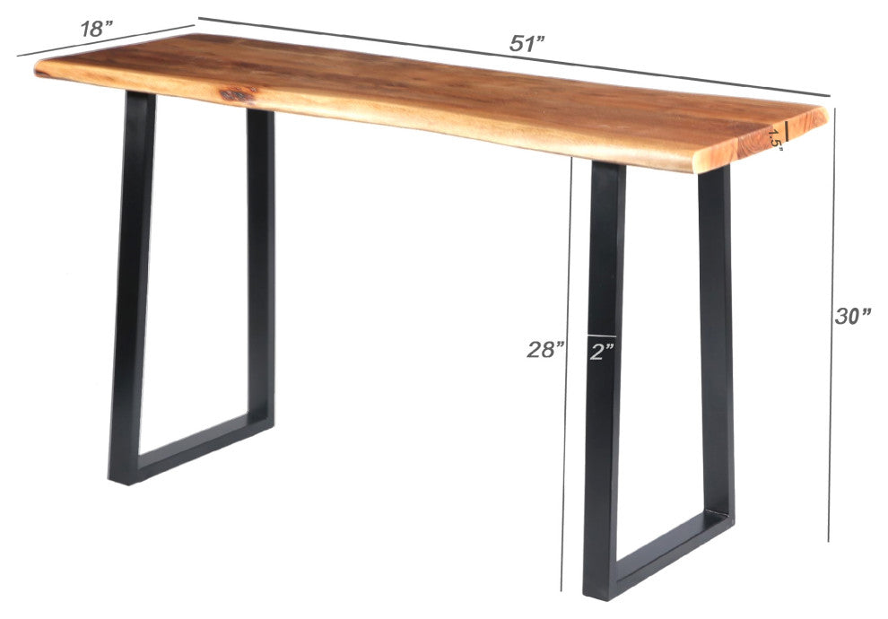Industrial Wooden Live Edge Desk With Metal Sled Leg Support Brown and Black