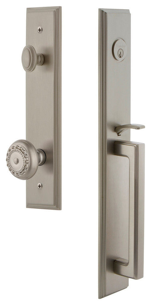 Carre' 1-Piece Dummy Handleset, D Grip and Parthenon Knob, Satin Nickel, 849132