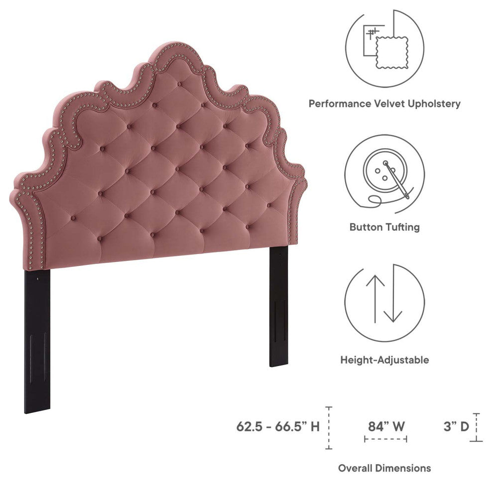 Button-Tufted Performance Velvet King/California King Headboard, Dusty Rose