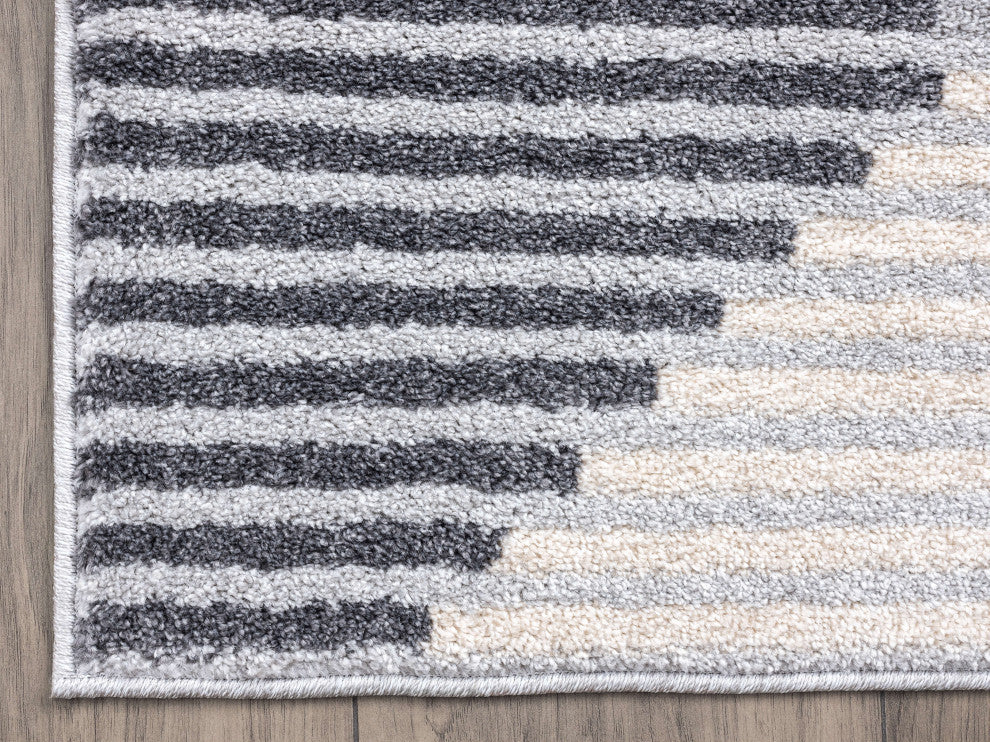 Abani Quartz QRZ150A Shades of Grey Beige Geometric Striped Area Rug
