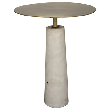 Noir Hotaru Side Table, White Marble and Antique Brass