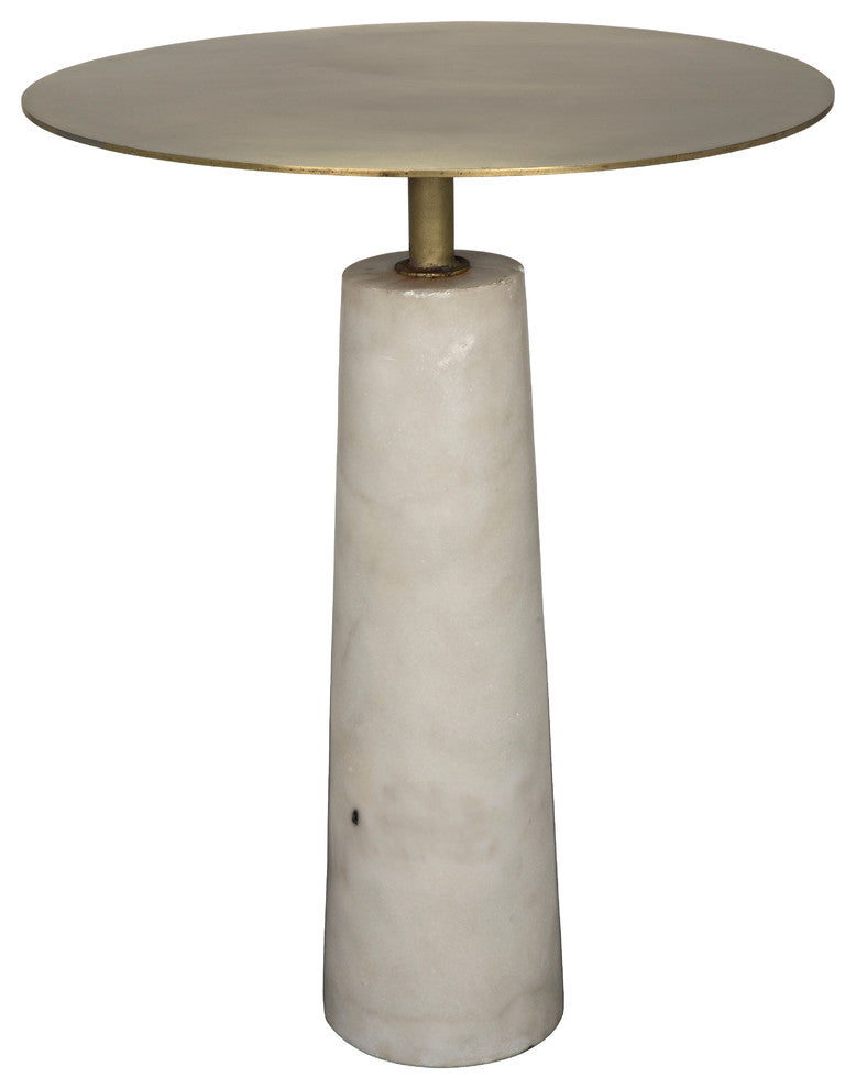 Noir Hotaru Side Table, White Marble and Antique Brass