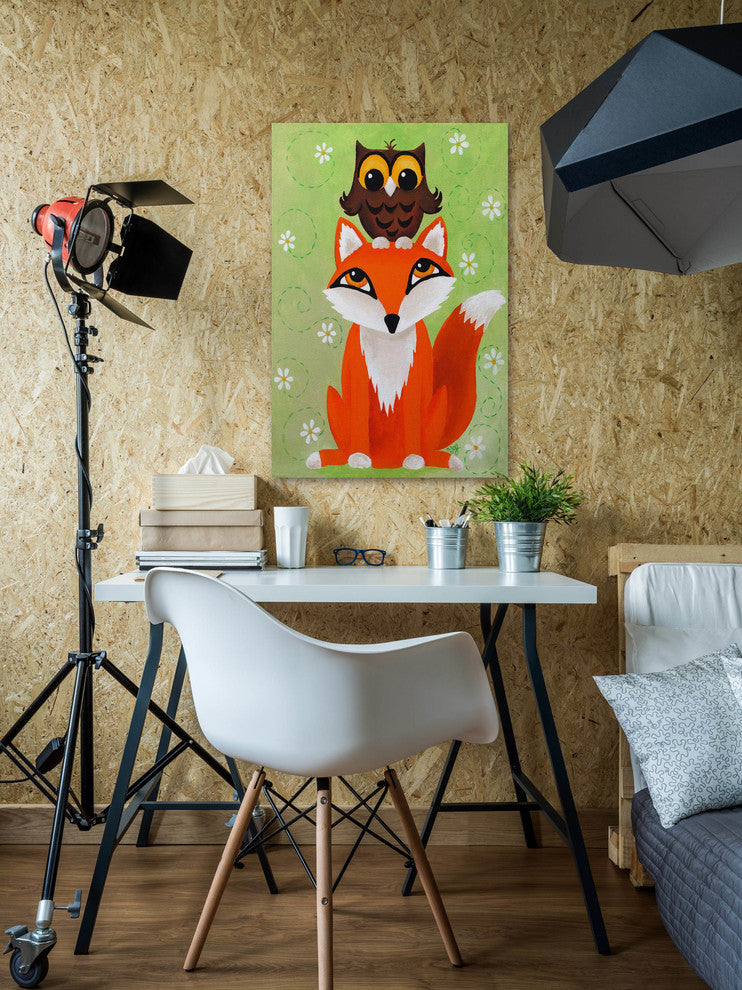 Marmont Hill, "Owl on Fox" by Nicola Joyner Painting on Wrapped Canvas, 12x18