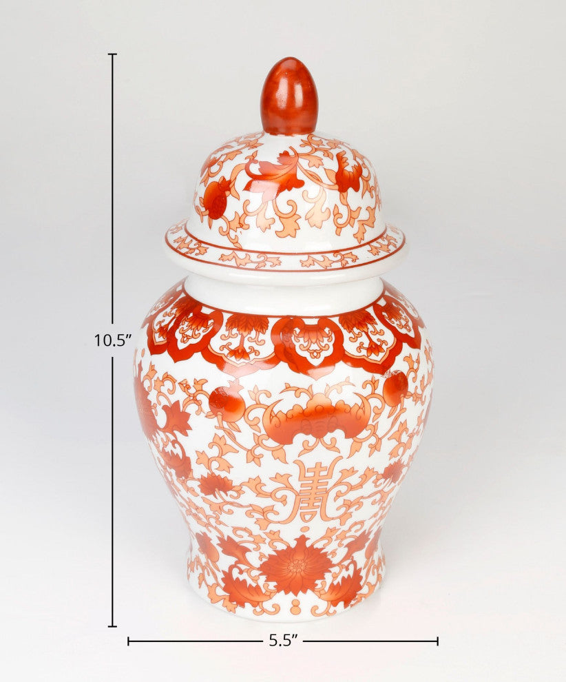 Funston 11'' Porcelain Ginger Jar, Chinoiserie Orange/Red