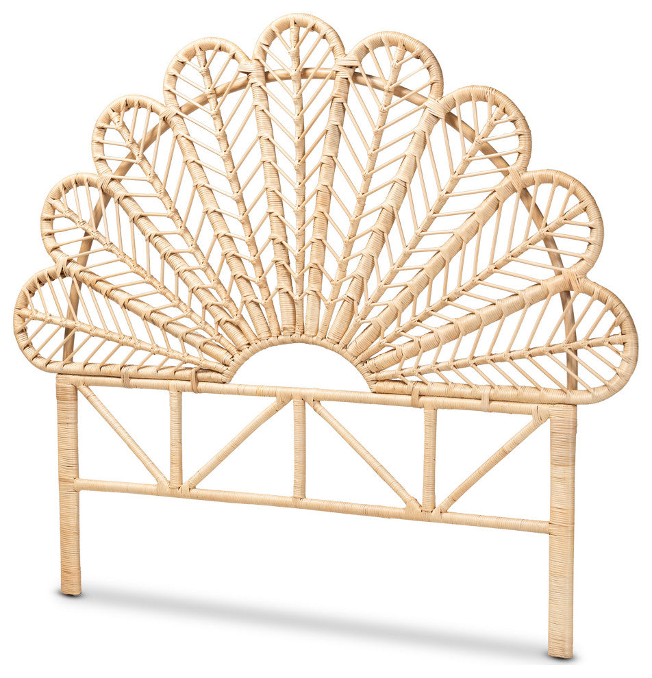 Variel Modern Bohemian Natural Brown Rattan Queen Size Standalone Headboard