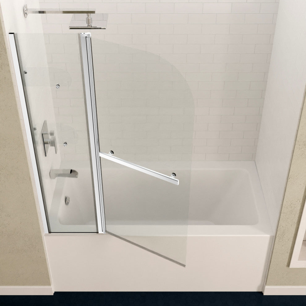 Anzzi 5' Left Drain Tub, White With 48" x 58" Tub Door, Chrome
