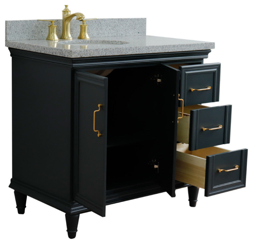 37" Single Vanity, Dark Gray Finish With Gray Granite
