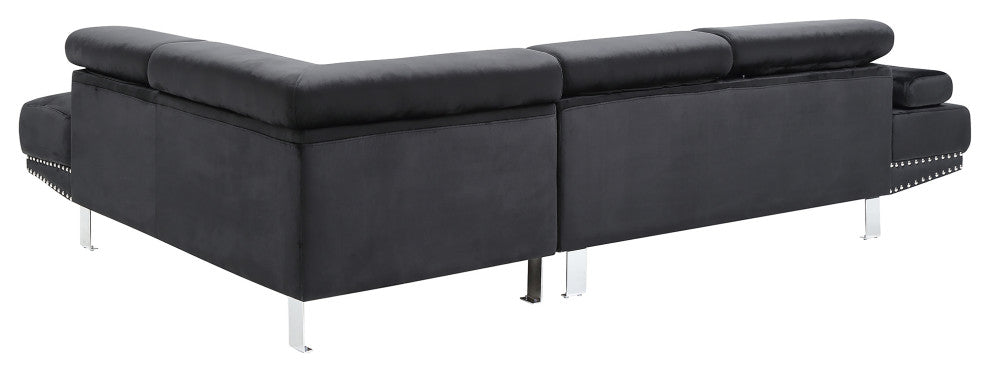 Derek 109" W 2 Piece Velvet L Shape Sectional Sofa, Black