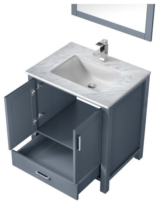 Jacques 30" Dark Grey Single Sink Vanity Set with White Carrara Marble Top