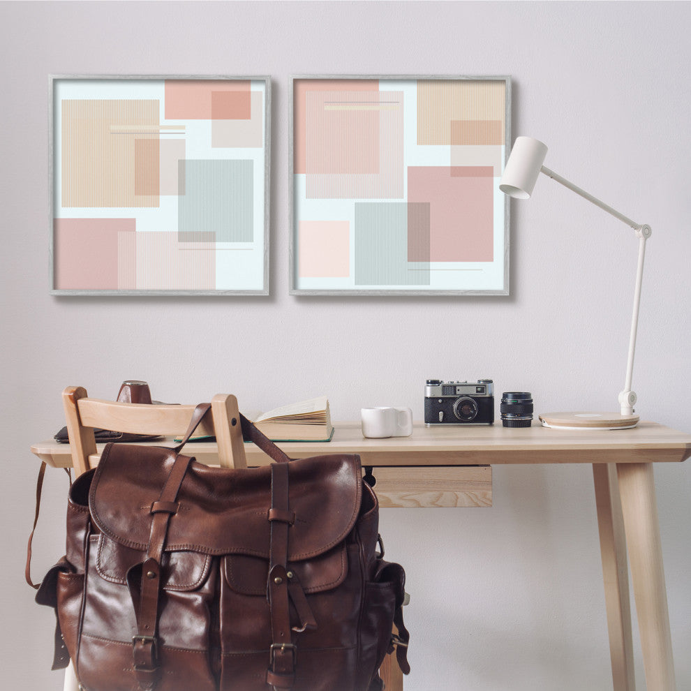 Geometric Square Shape College Industrial Stripe Patterned Abstraction,24 x 24