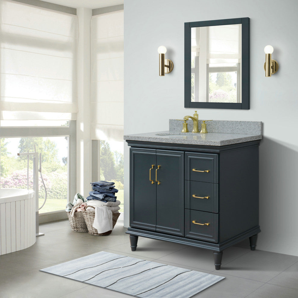 37" Single Vanity, Dark Gray Finish With Gray Granite