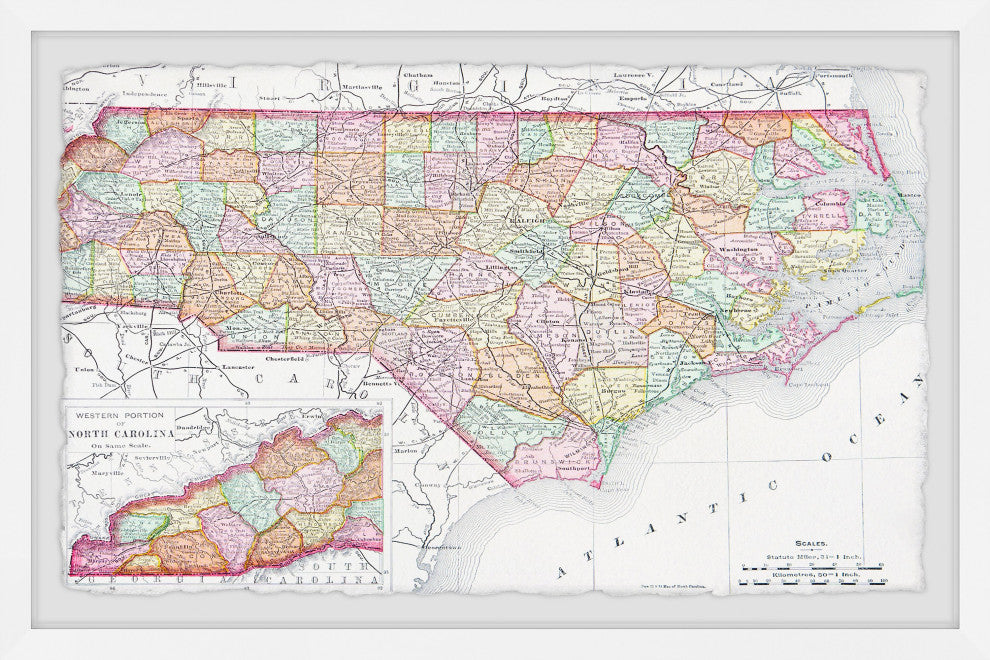 "Colored Map Ocean" Framed Painting Print, 36x24