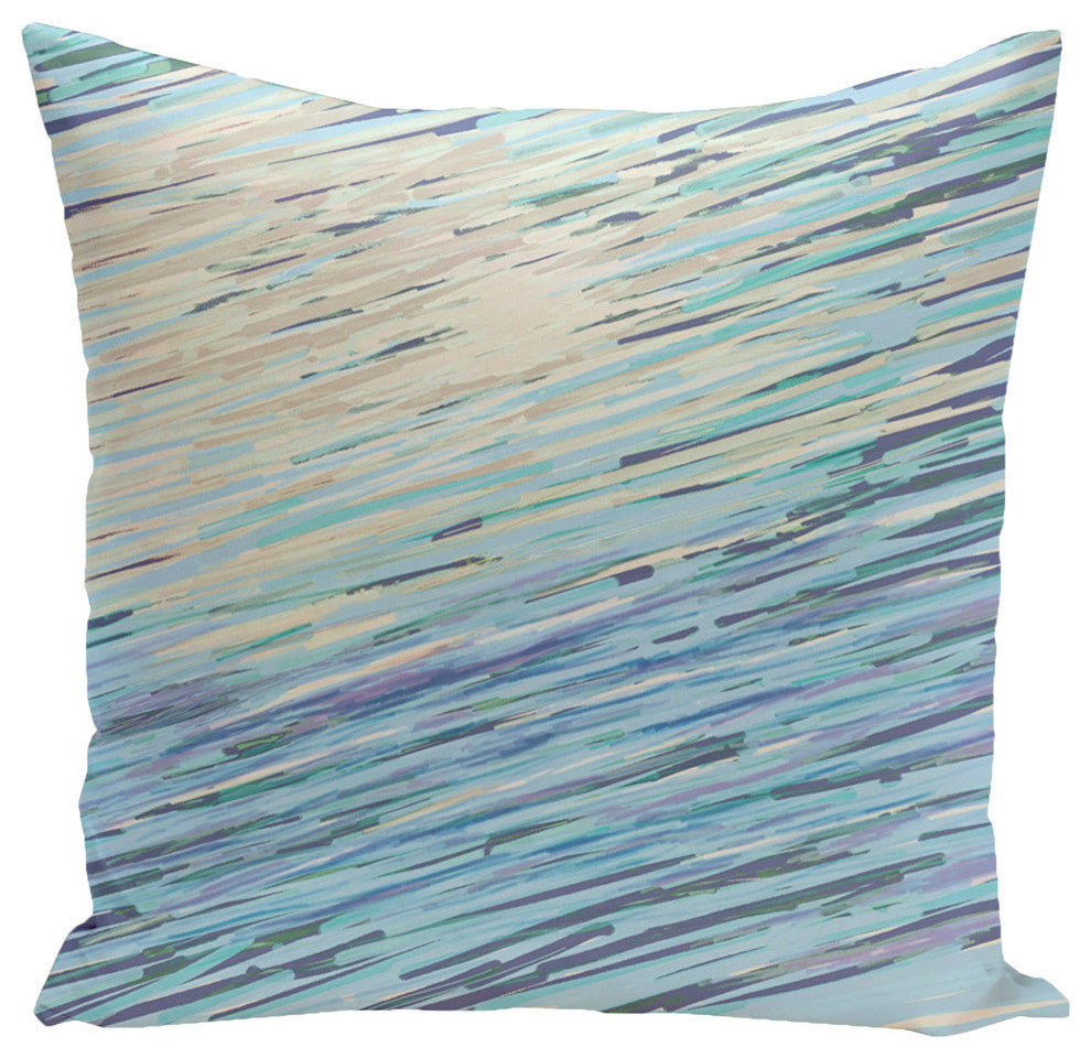 Polyester Decorative Pillow, Abstract Coastal, Blue, Brown, Purple, 16"x16"