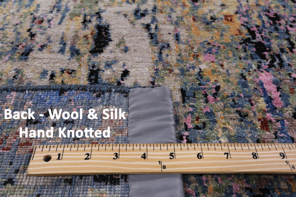 5' 10" X 8' 11" Modern Wool and Silk Hand-Knotted Rug Q7184