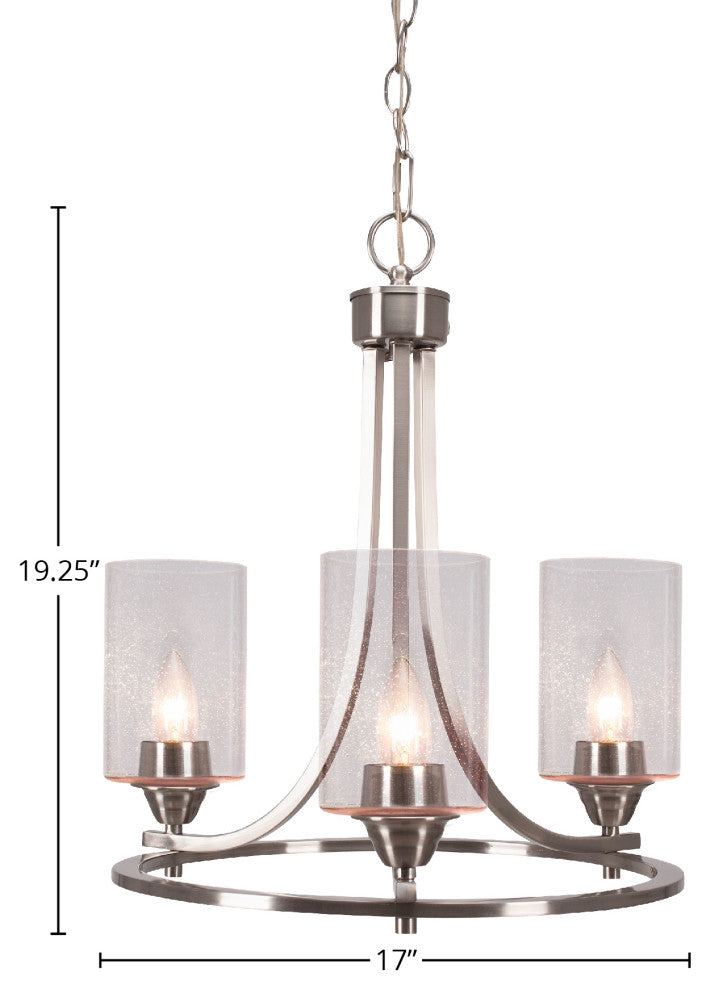 Paramount Uplight 3-Light Chandelier, Brushed Nickel, 4" Clear Bubble Glass