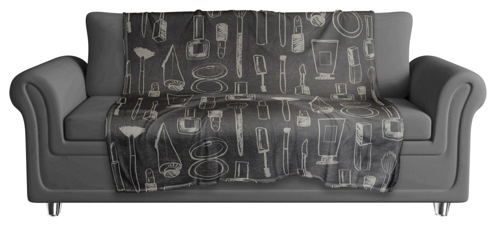 White Makeup Icons on Black 50x60 Coral Fleece Blanket