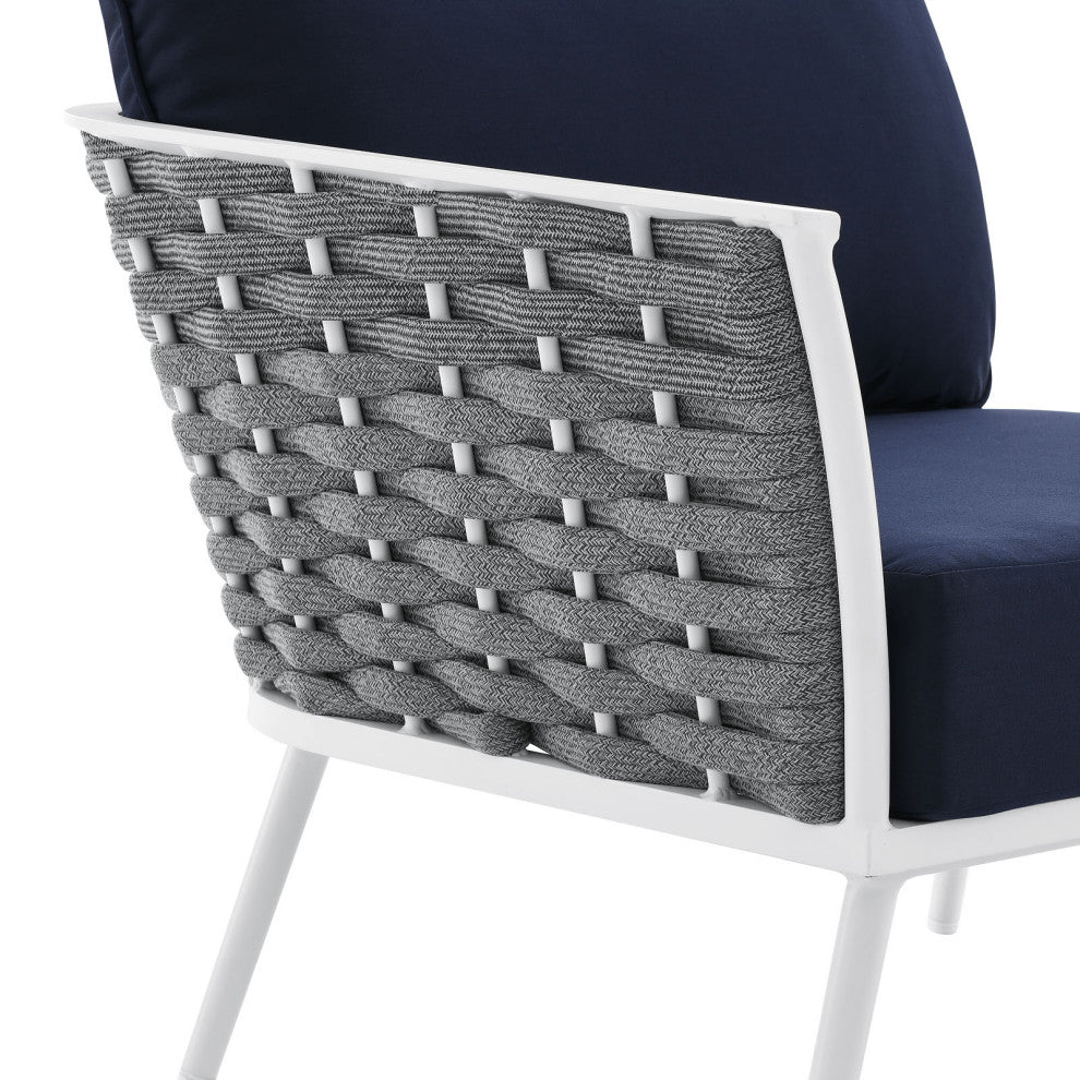 Lounge Sectional Sofa Chair Set, Navy White, Aluminum, Modern, Outdoor Patio