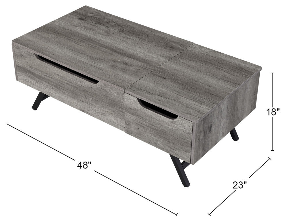 1 Drawer Coffee Table, Gray Oak and Black
