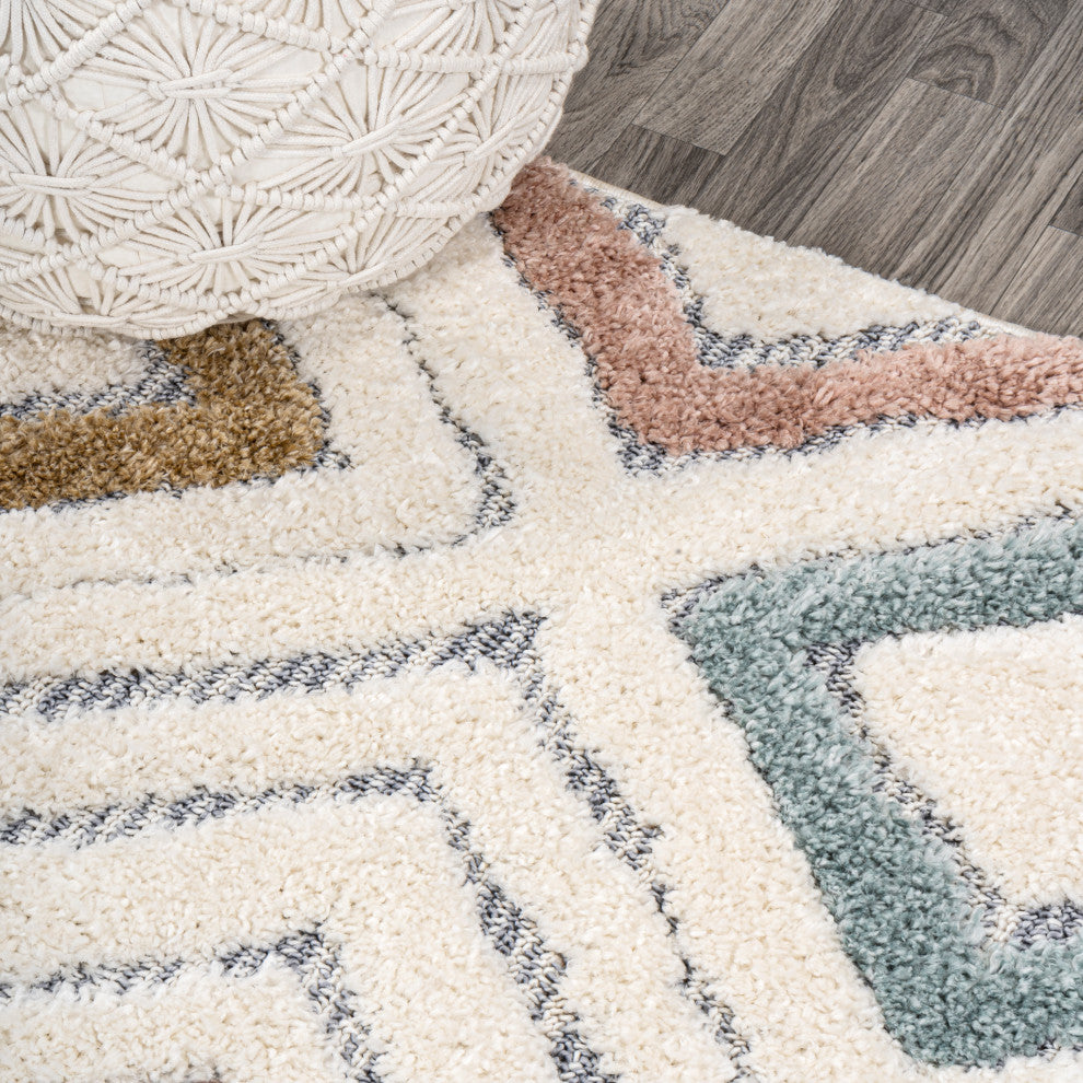 Amira Diamond Tribal High-Low Multi/Cream 8'x10' Area Rug