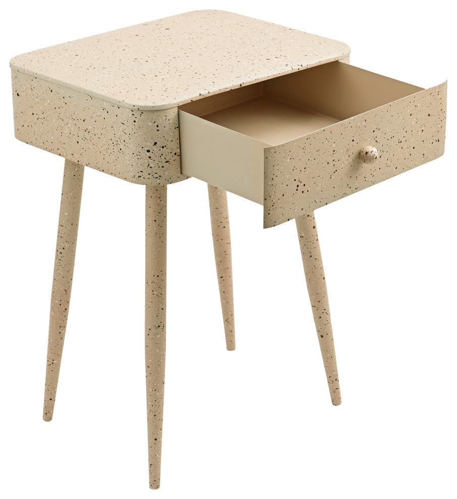Rylan Iron Night Stand, Beige, Terrazzo