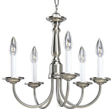 5-Light Chandelier, Brushed Nickel With White Candle Sleeves