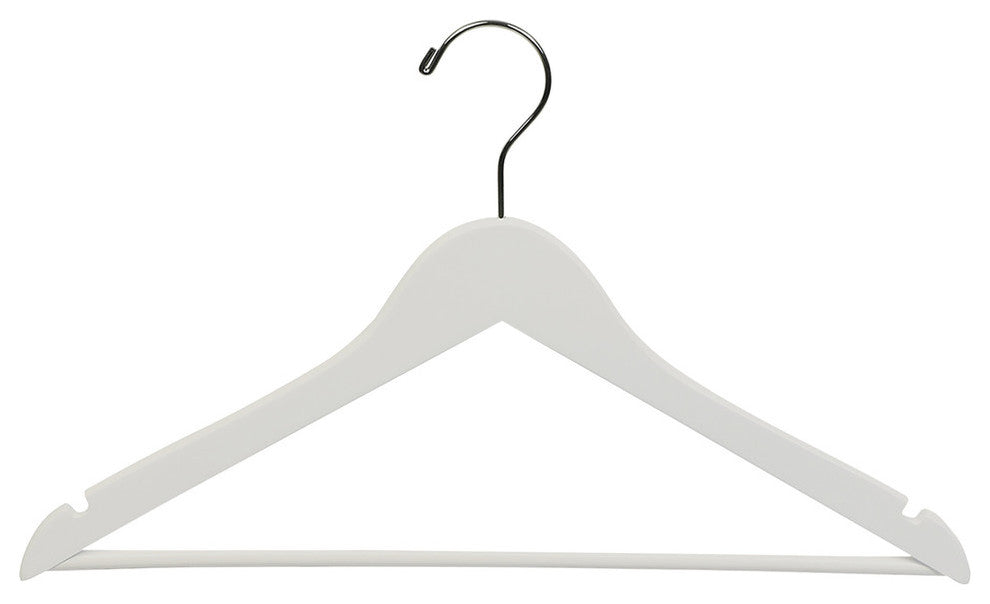 White Rubberized Wooden Suit Hanger With Bar, Box of 50